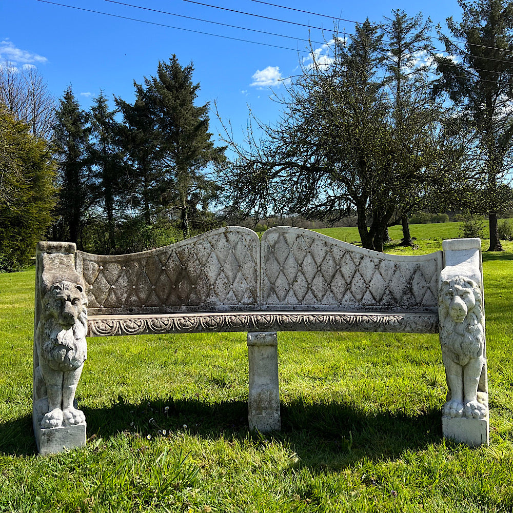 Italian Marble Di Latte Garden Lion Bench