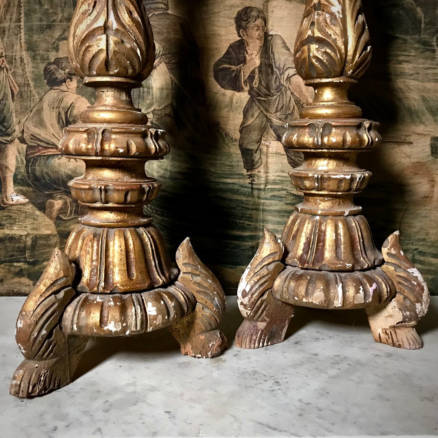 Pair of Large Floor Standing Italian Gilded Candlesticks c.1880