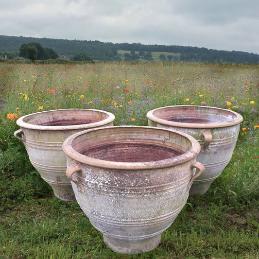 Set of Three Grand Scale Terracotta Urns