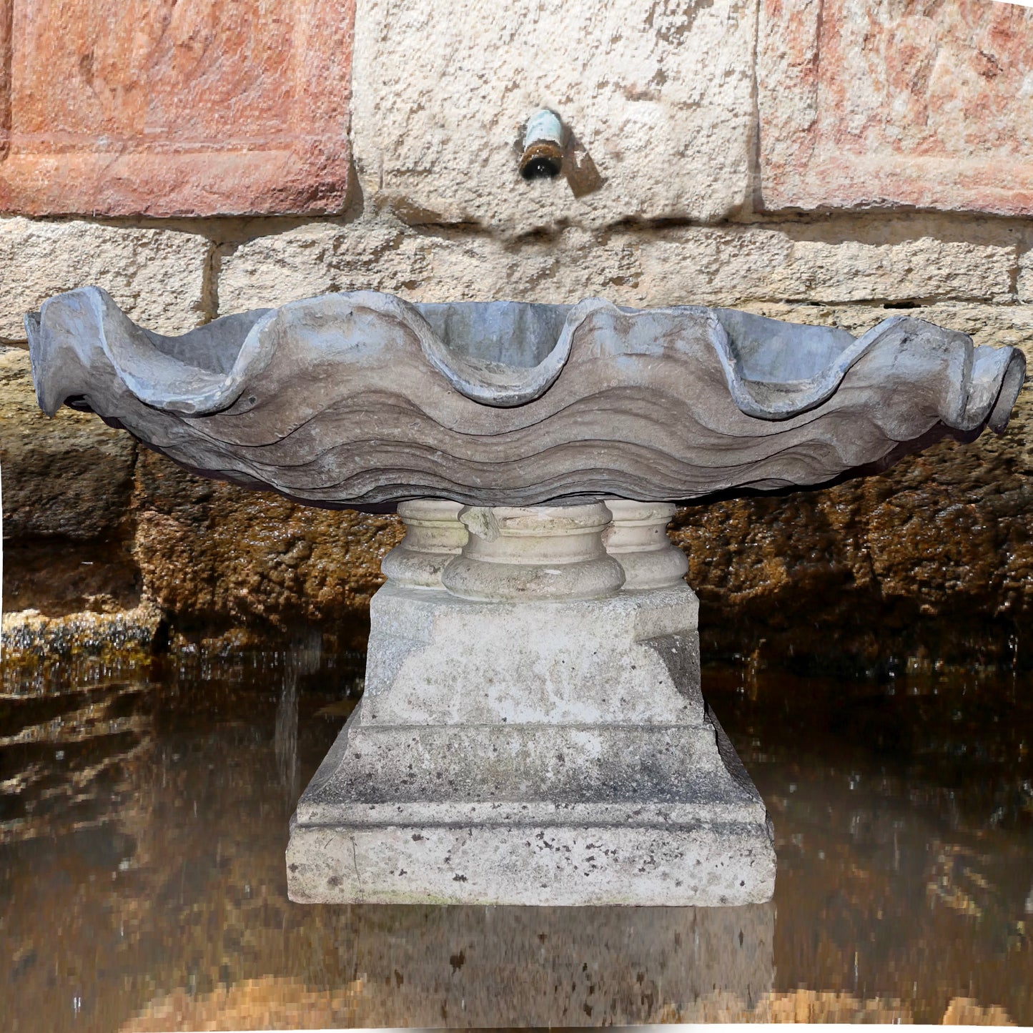 Lead Giant Clam Shell Fountain with Marble Pedestal c.1880