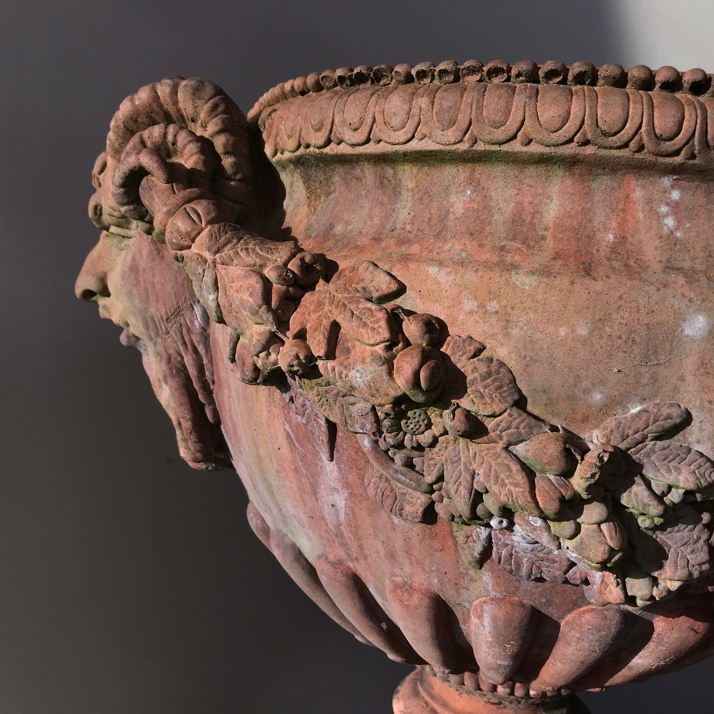 Terracotta Composite Satyr Urn and Plinth