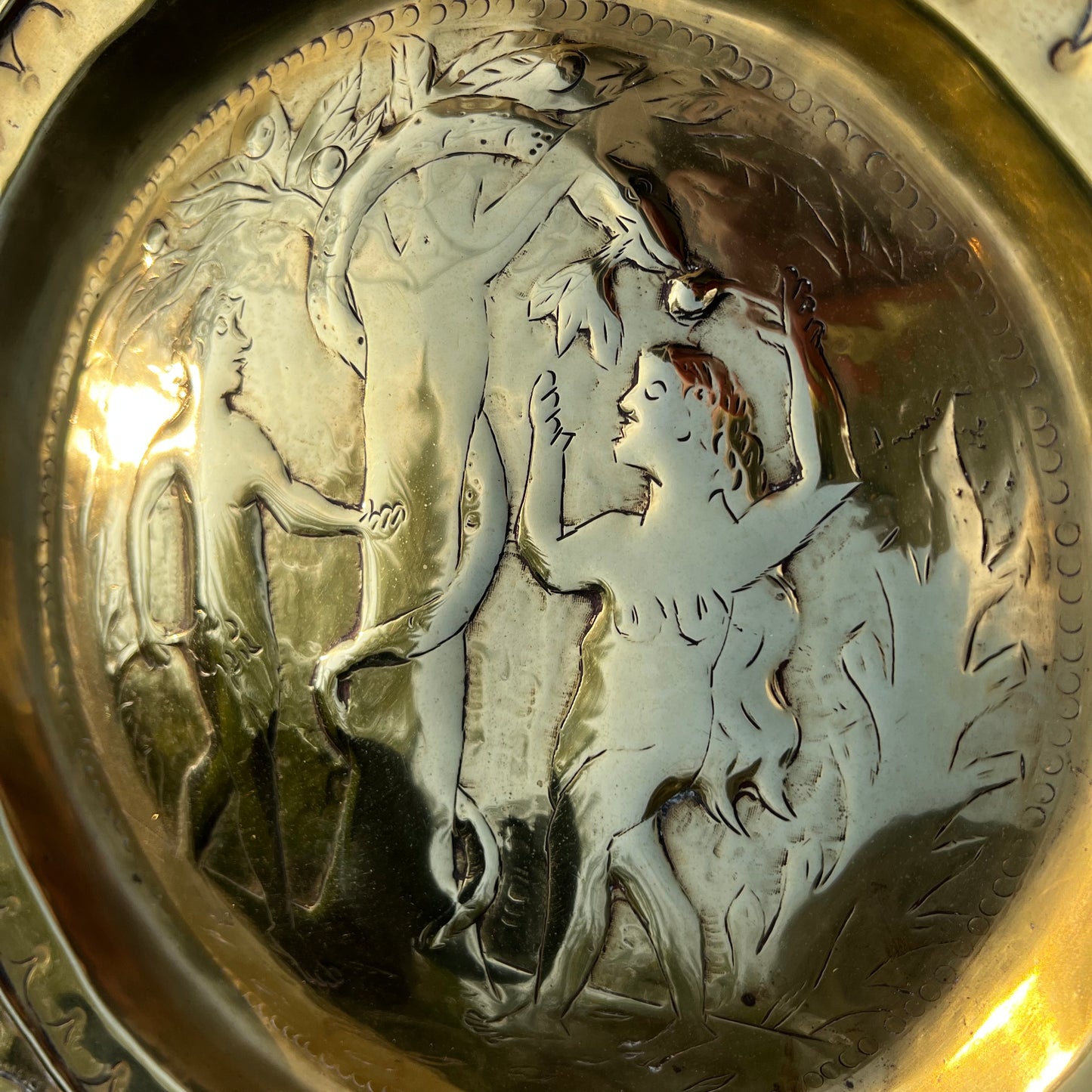 16th Century Garden of Eden Nuremberg Brass Repoussé Alms Dish