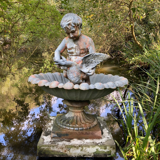 French Single Tier Cast Iron Cupid with Goose Fountain