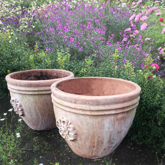 Pair of Rose Motif Italian Terracotta Planters