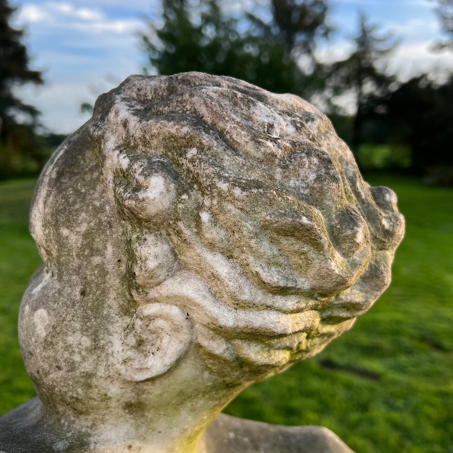 Large Marble Winged Cupid & Stork Statue Mid 20th Century