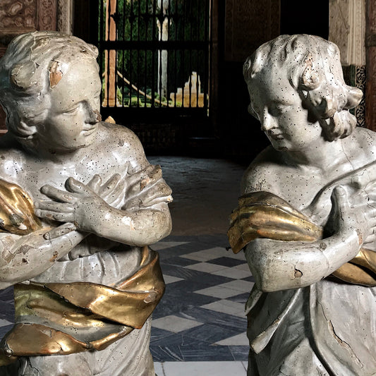 Pair of Exceptional Venetian Polychrome Angels Late 17th Century