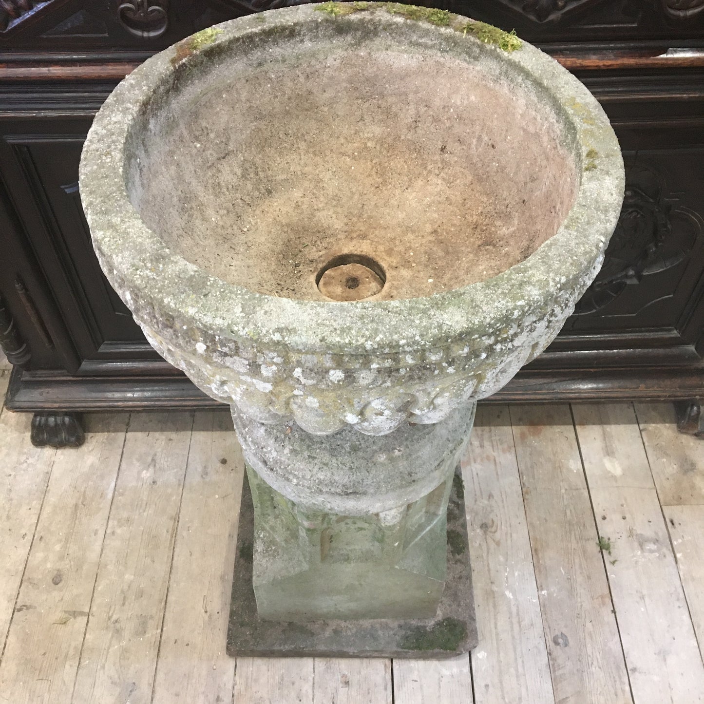 Early 20th Century Composite Stone Urn & Plinth