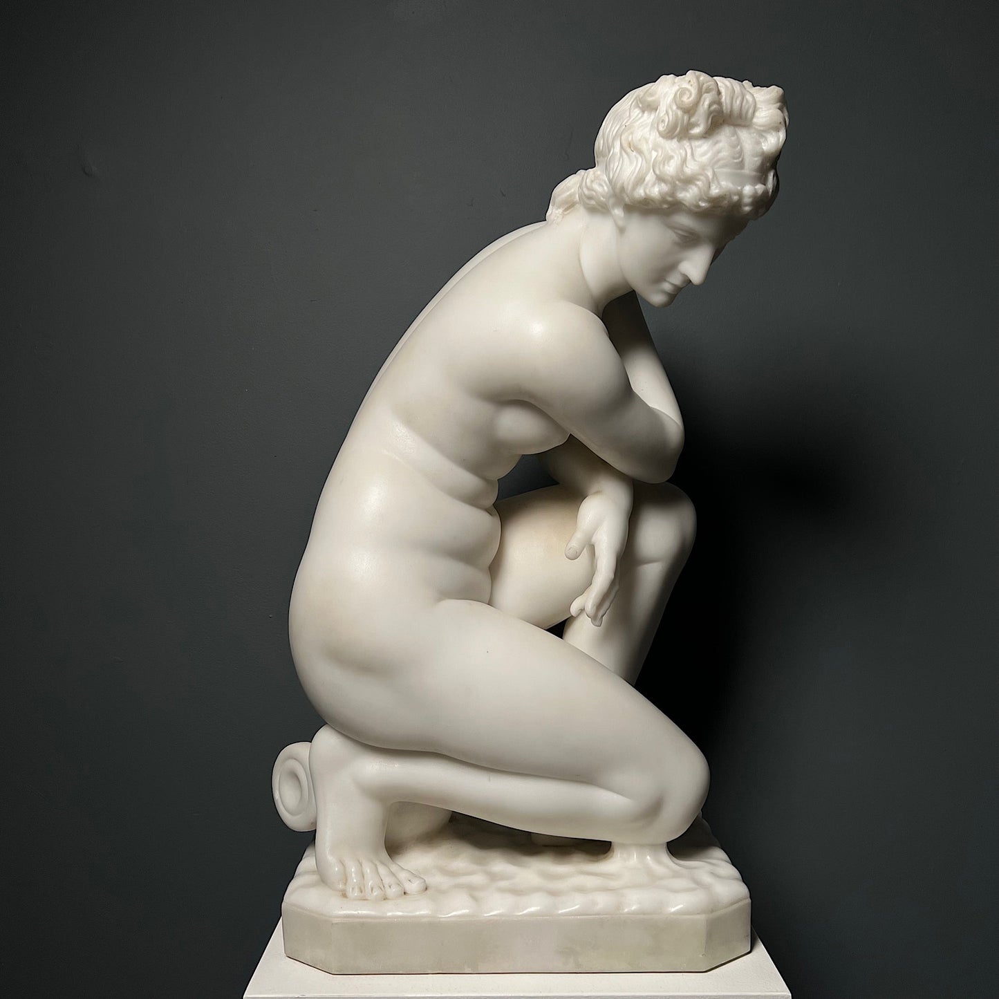 Italian Marble Statue of Crouching Venus 19th Century