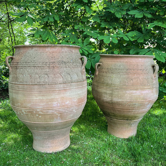 An XL Pair of Terracotta Cretan Greek Pithoi Jars