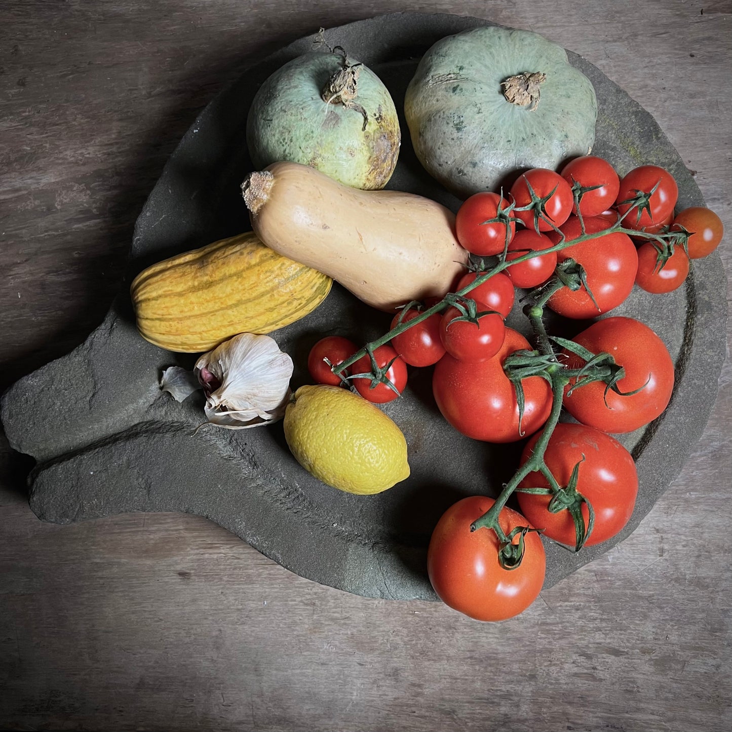 Primitive Carved Stone Cheese Press as Platter c.1880 or earlier