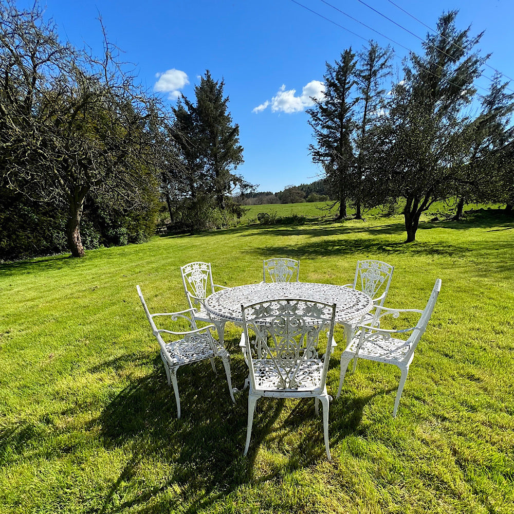 Victorian Round Garden Set with 6 Chairs in Aluminium, from Crowe Hall, Bath