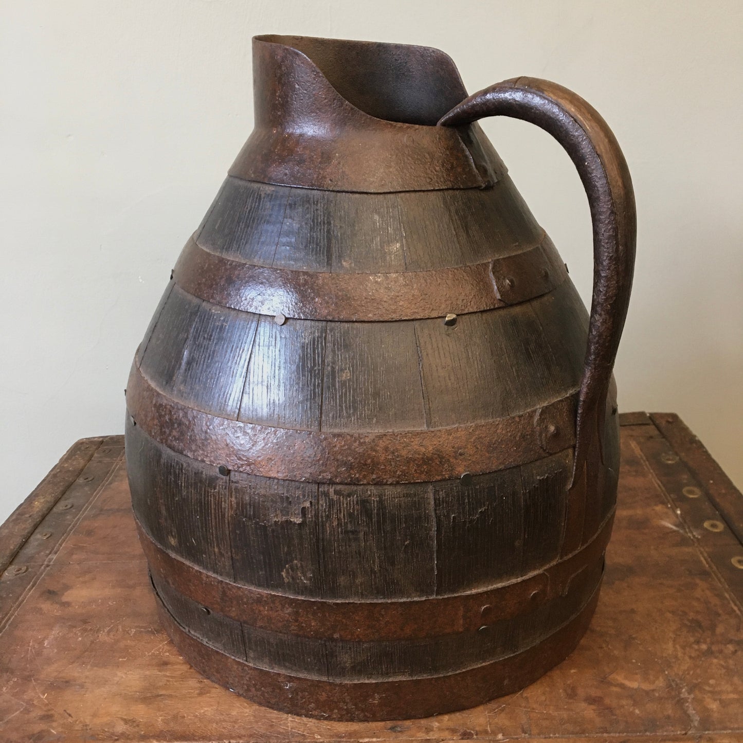 French Coppered Oak Winemakers Jug c.1880
