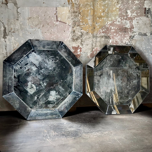 Pair of French Antique Mirror Glass Hexagonal Mirrors