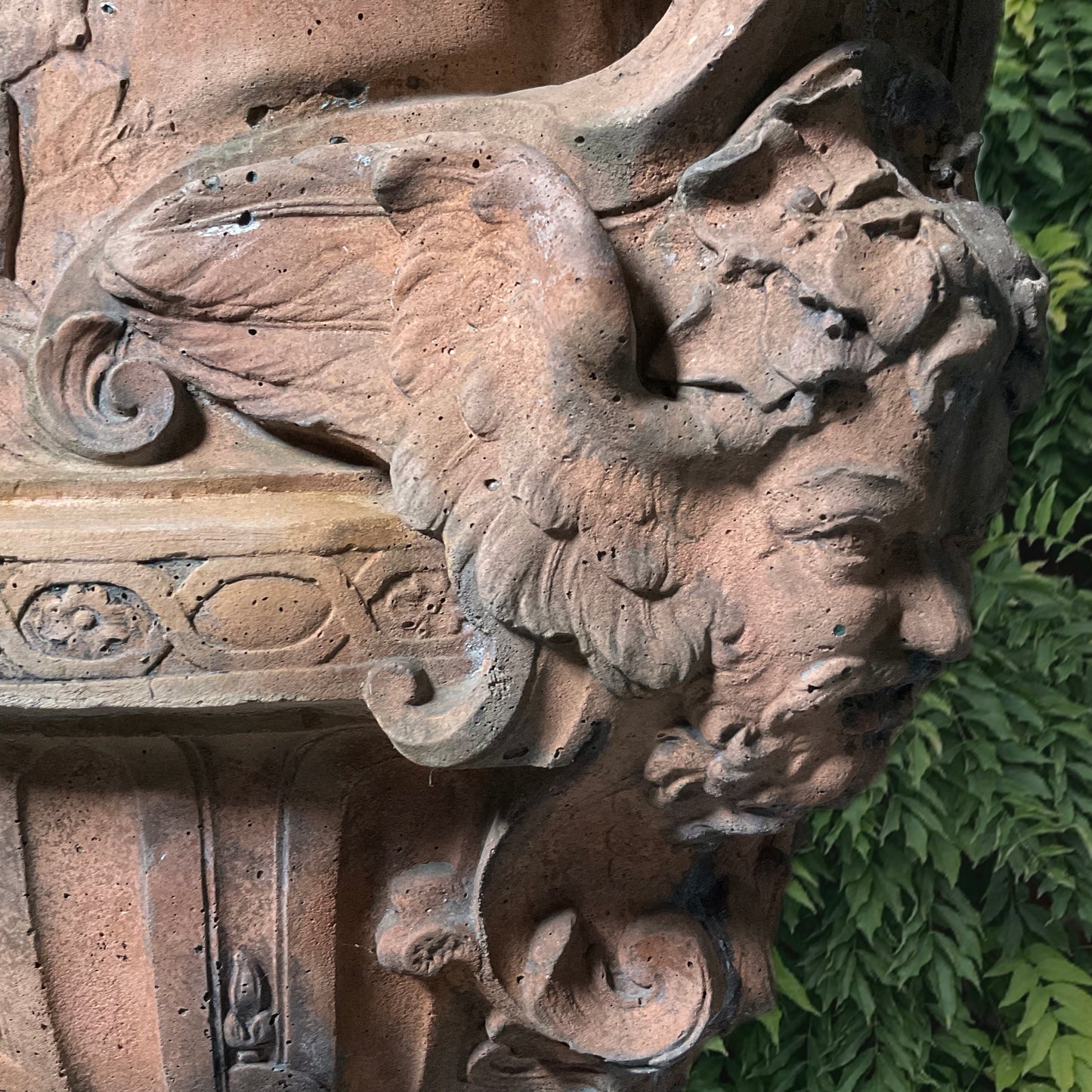 Giant Mythological Terracotta Urn with Winged Satyrs Masks