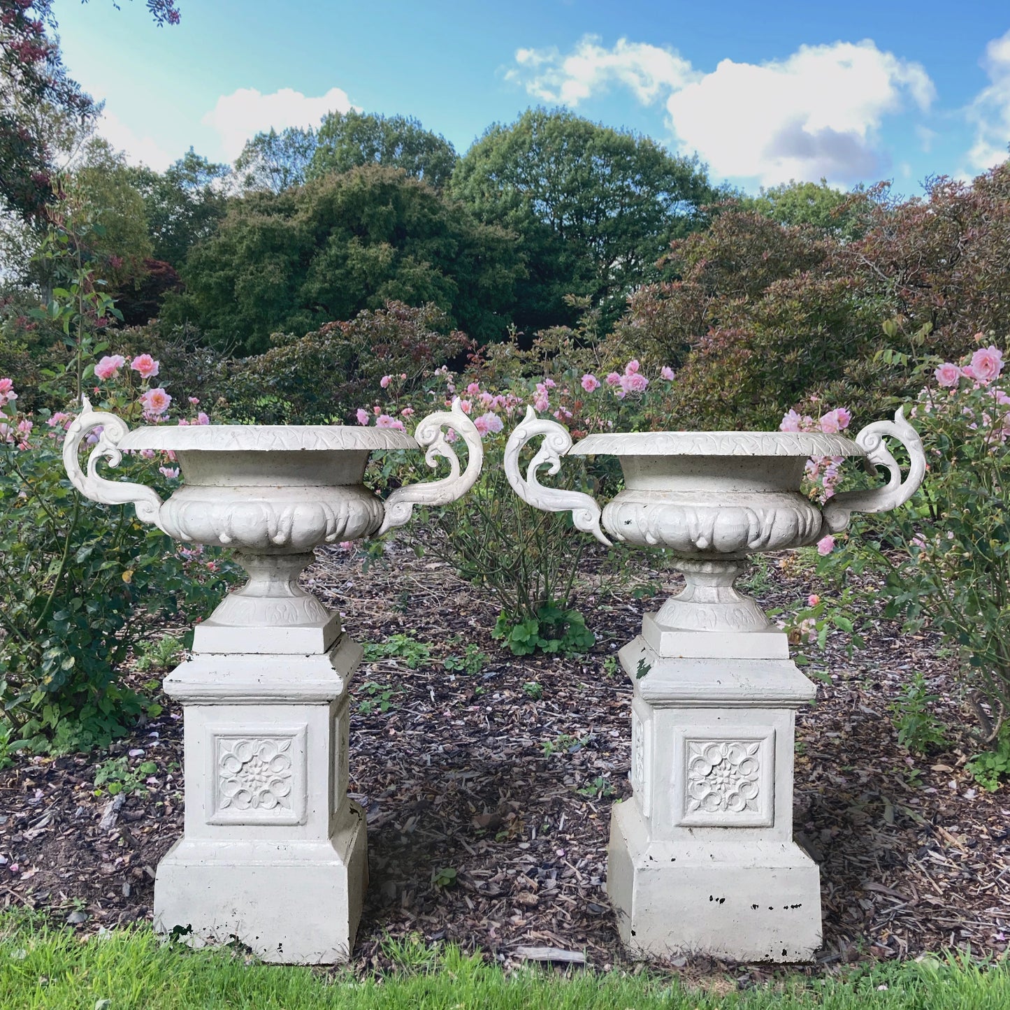 Pair of French Cast Iron Garden Urns c.1880