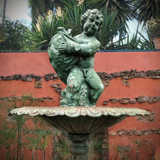 Two-Tiered Cast Iron Fountain with Putti and Dolphins