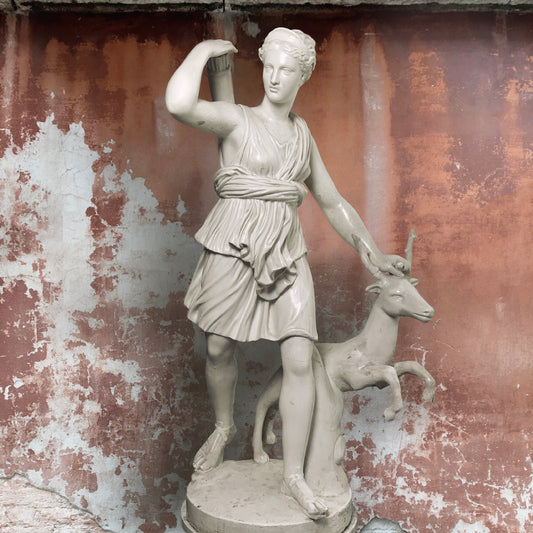 Diana of Versailles or Artemis Sculpture with Plinth c.1890-1920