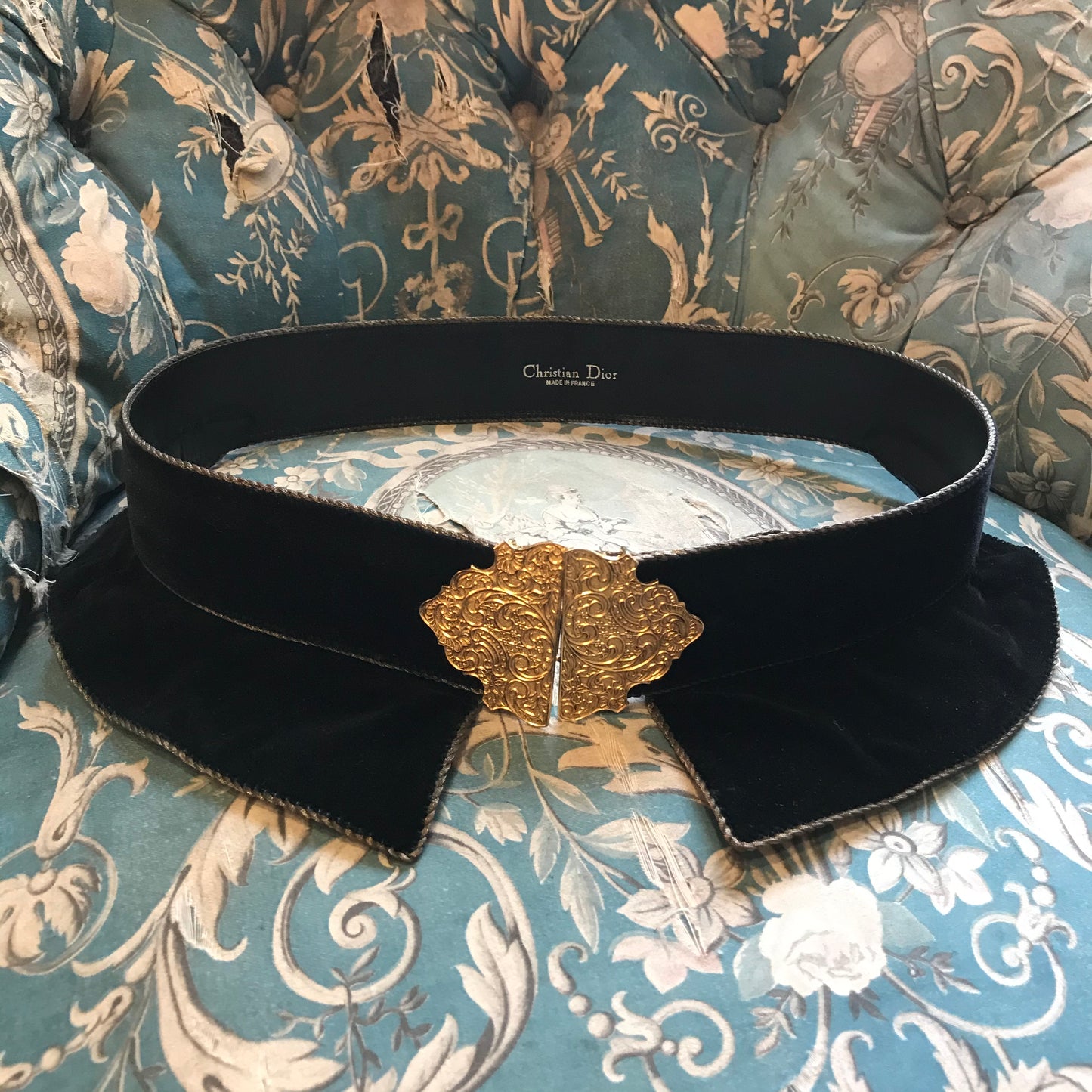 20th c. Christian Dior Couture Velvet Peplum Waist Belt M/L