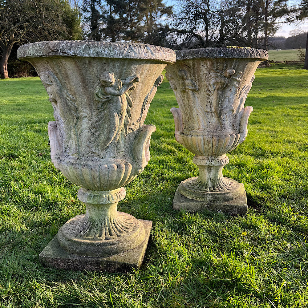 Pair of Large Lobed ‘Medici’ Urns