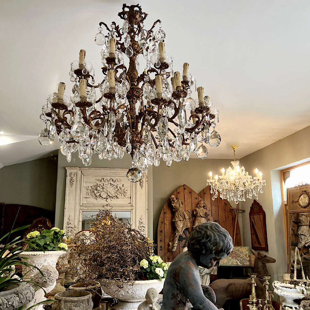 Antique French bronze and crystal chandelier