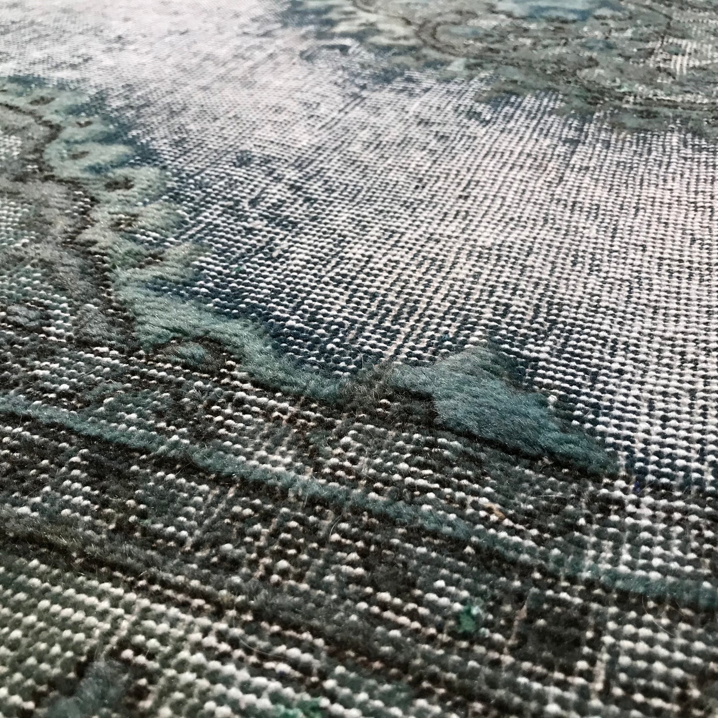 Antique Artisan Re-Worked Turkish Carpet Faded Turquoise