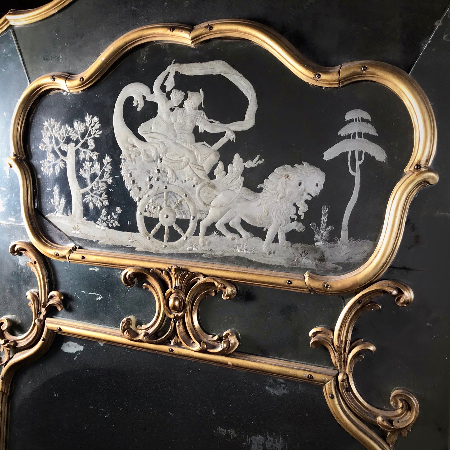 Venetian Murano Glass Engraved Sectional Mirror c.1780