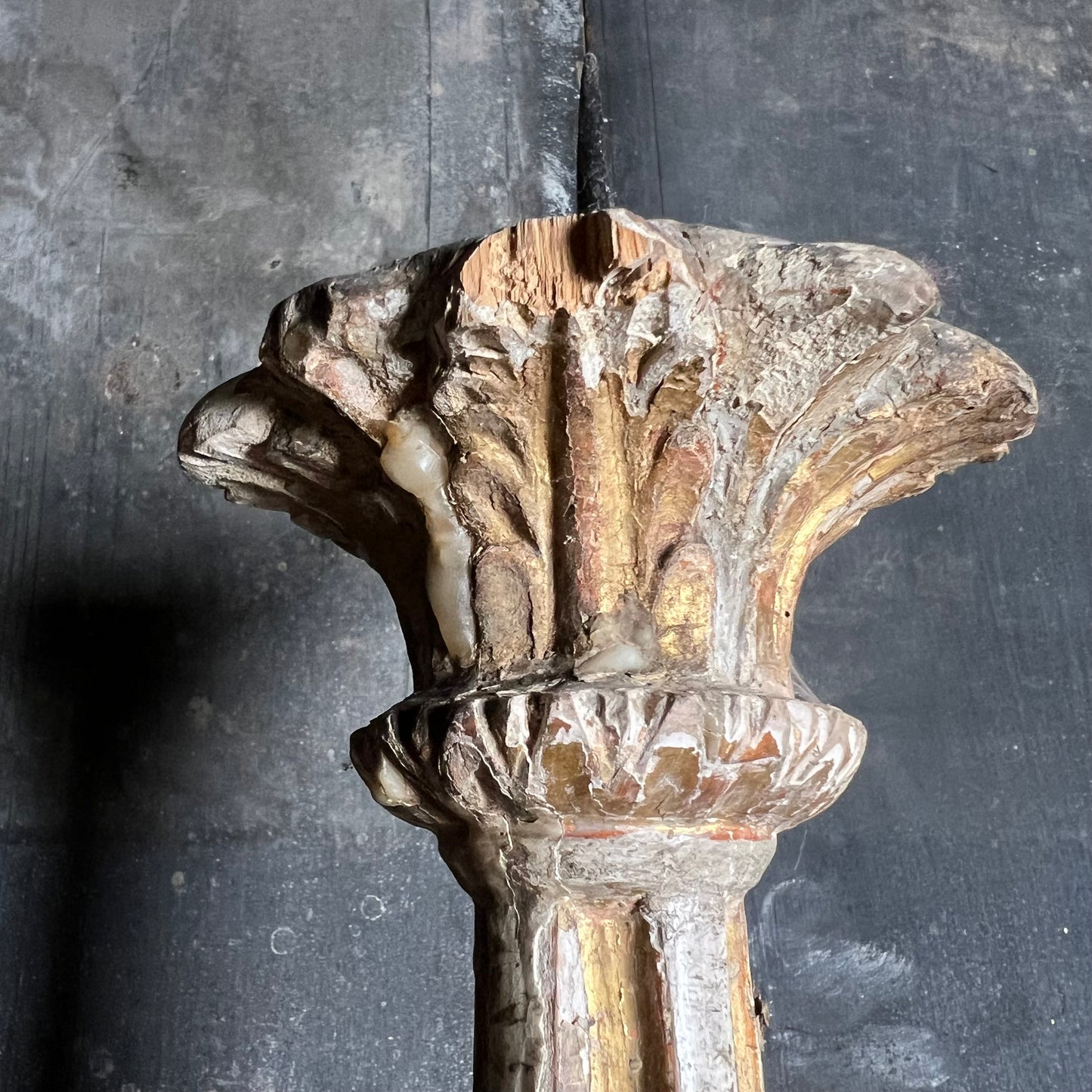 Pair of Tall Carved Painted Italian Altar Candlesticks Late 17th/Early 18th Century