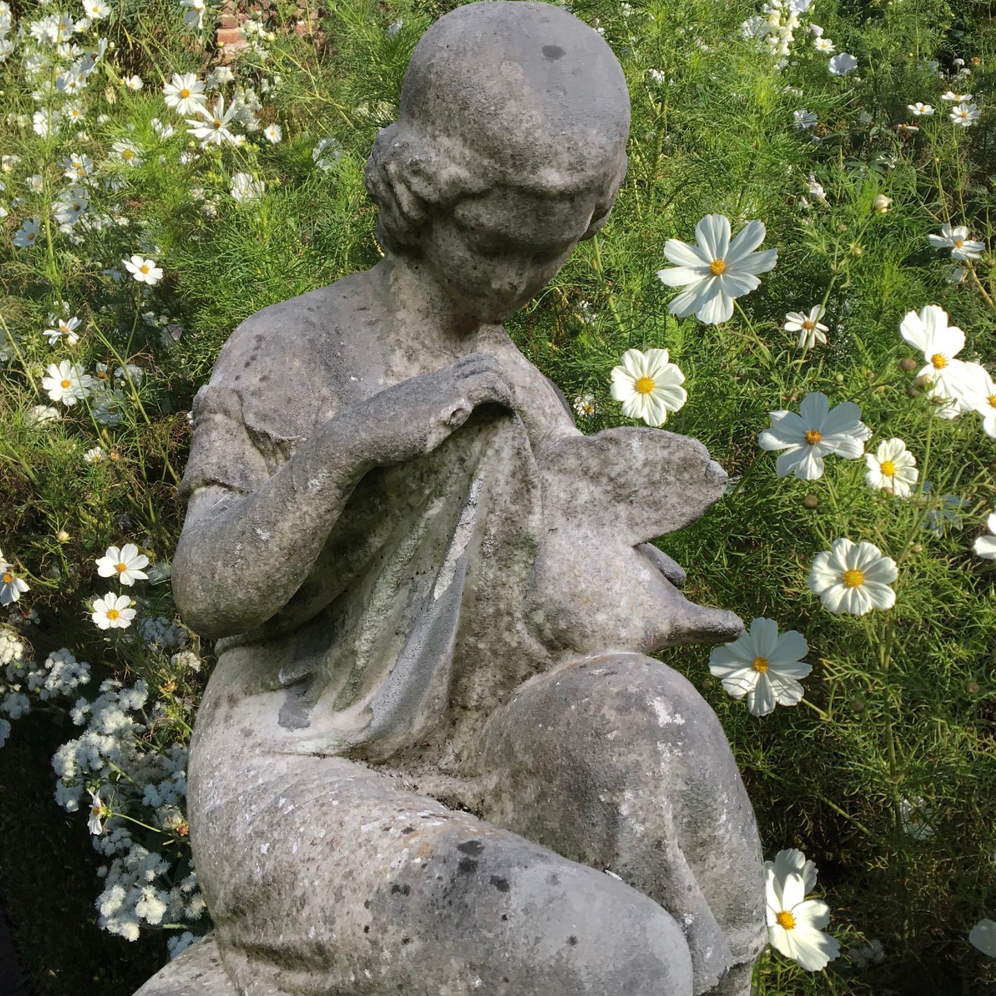 English Marble Statue of Young Maiden and Dove