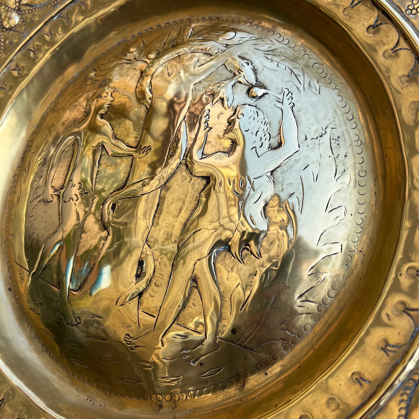 16th Century Garden of Eden Nuremberg Brass Repoussé Alms Dish