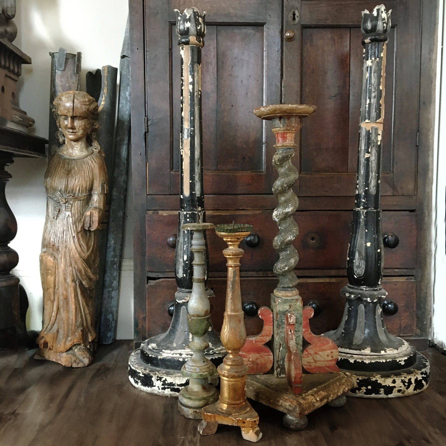 Pair of Tall Floor-standing Italian Candle-stands c.1700