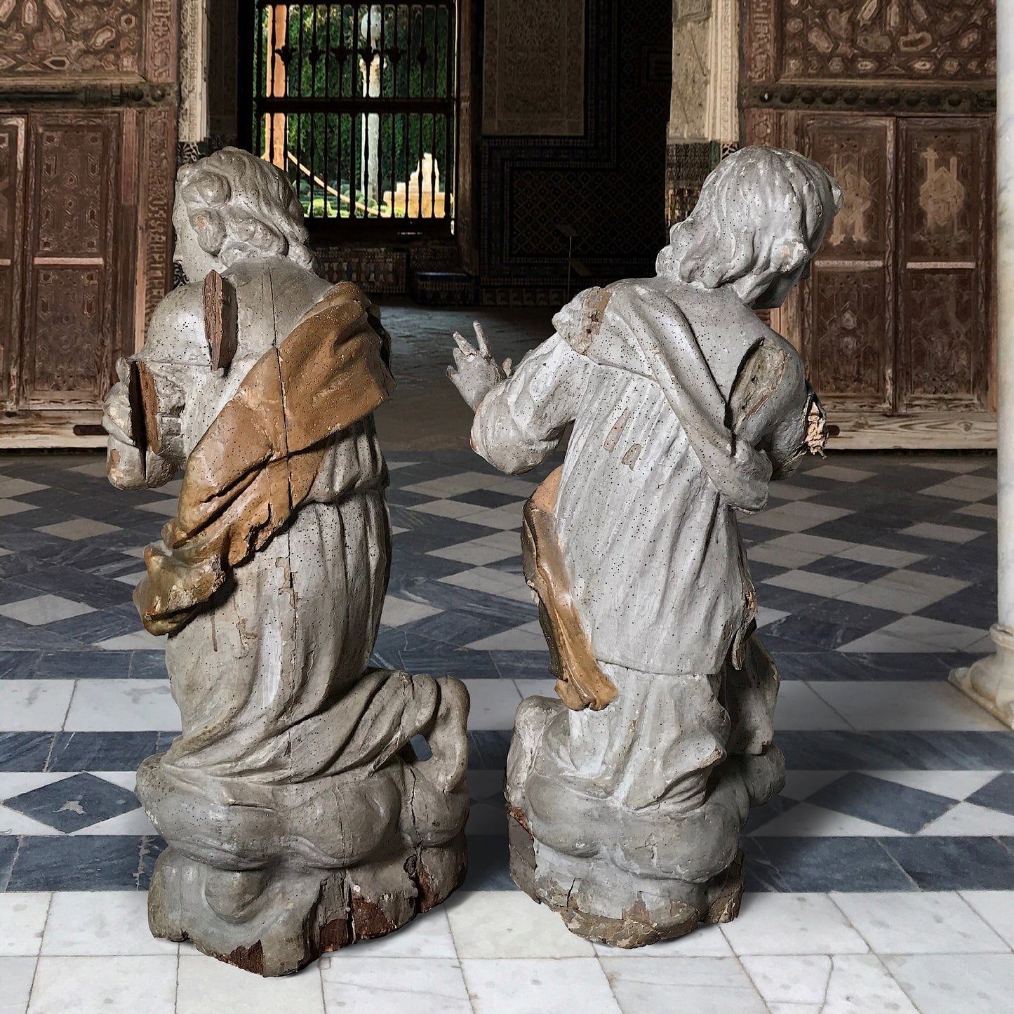 Pair of Exceptional Venetian Polychrome Angels Late 17th Century