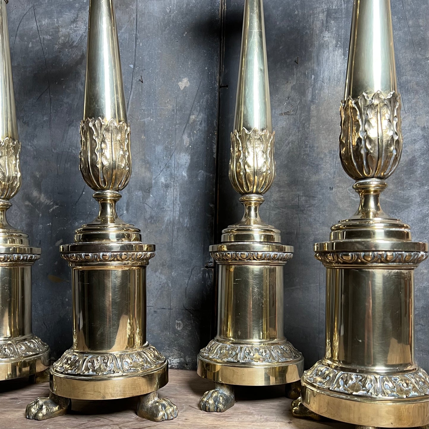 Set of Four Large Ecclesiastical Brass Altar Candlesticks c.1850