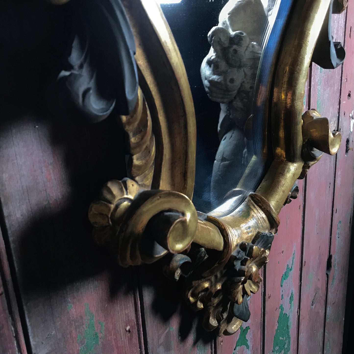 Gilded Cartouche-Form Mirror Late 19th Century.