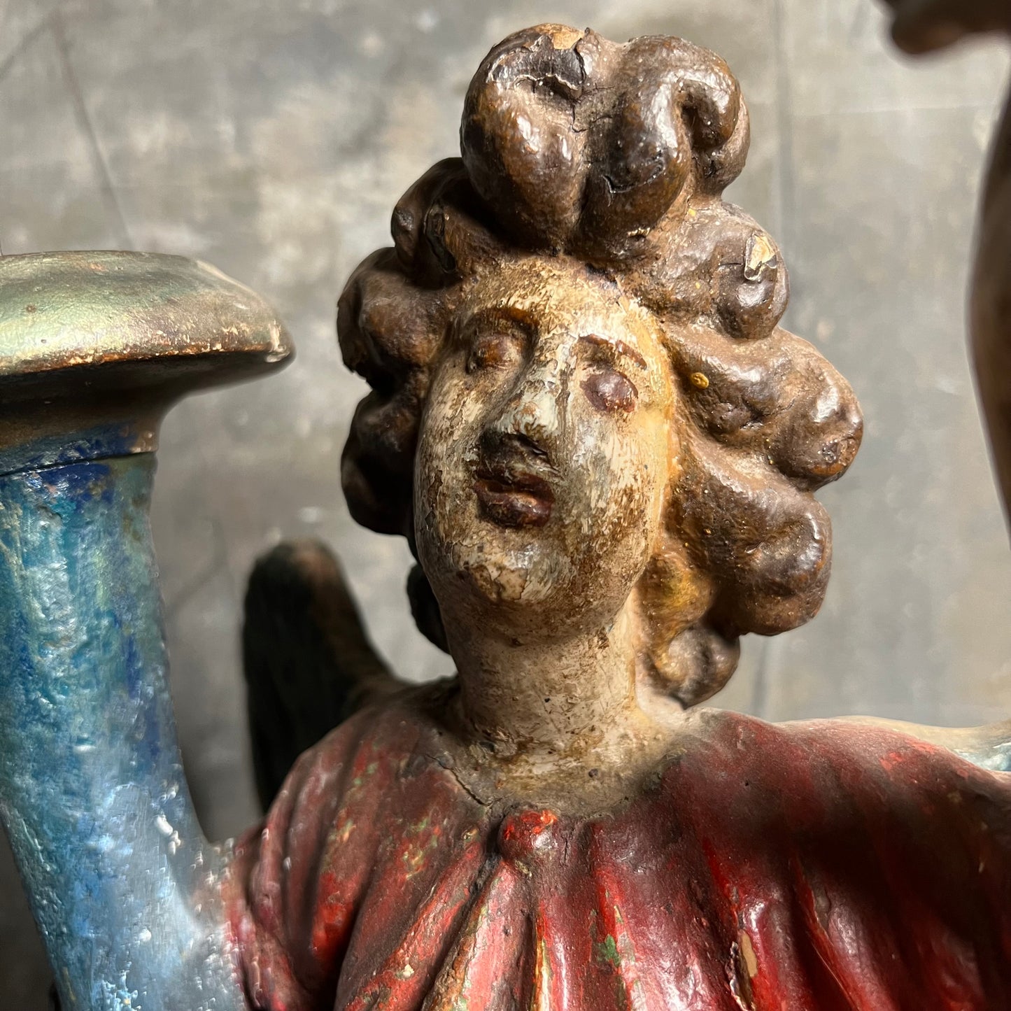 Carved Angel With Cornucopia Pricket Candlestick c.1680 and Later