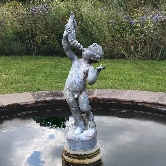 J. P. White Lead Putti with Conch Shell Fountain c.1920