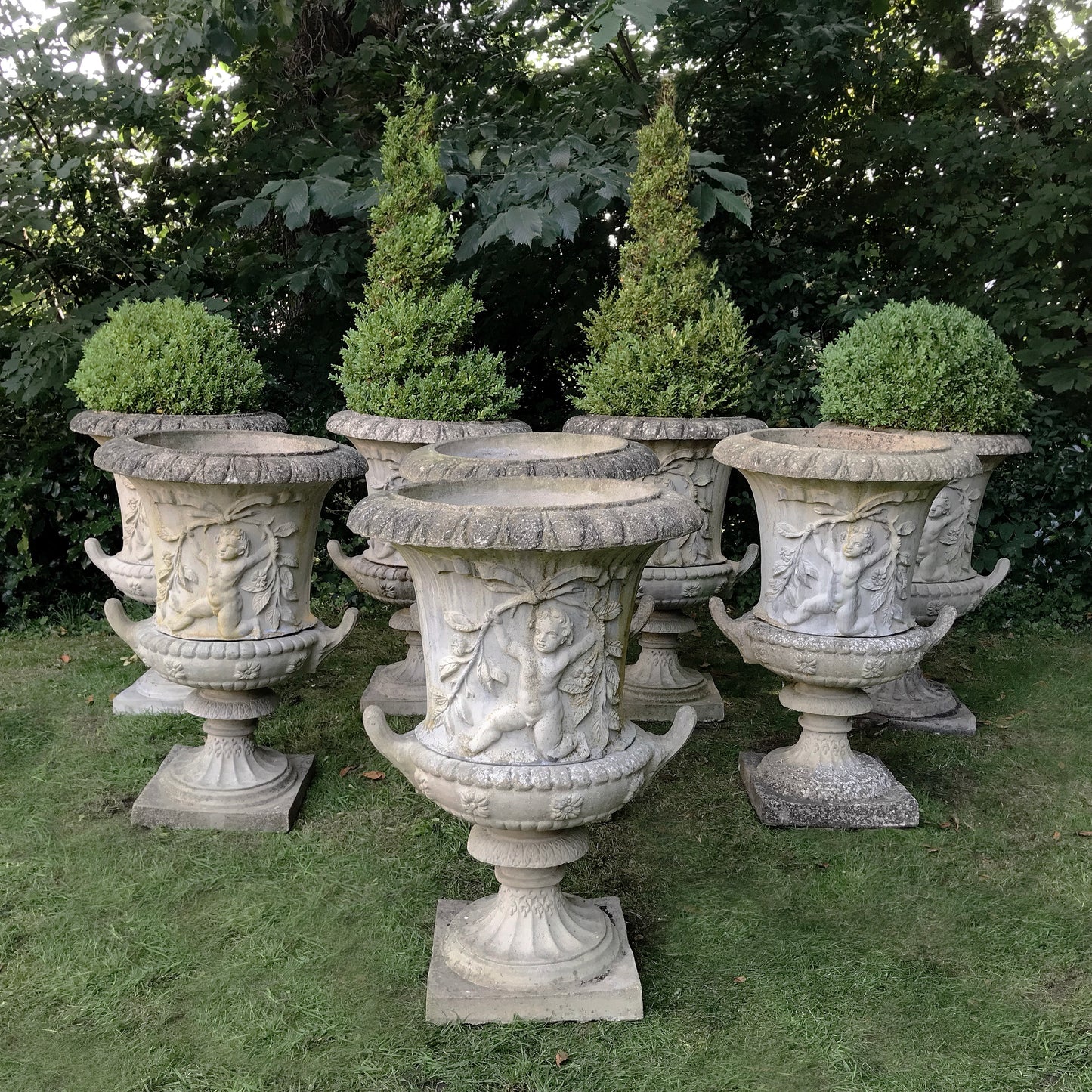 Set of 8 Dancing Putti Campana Urns