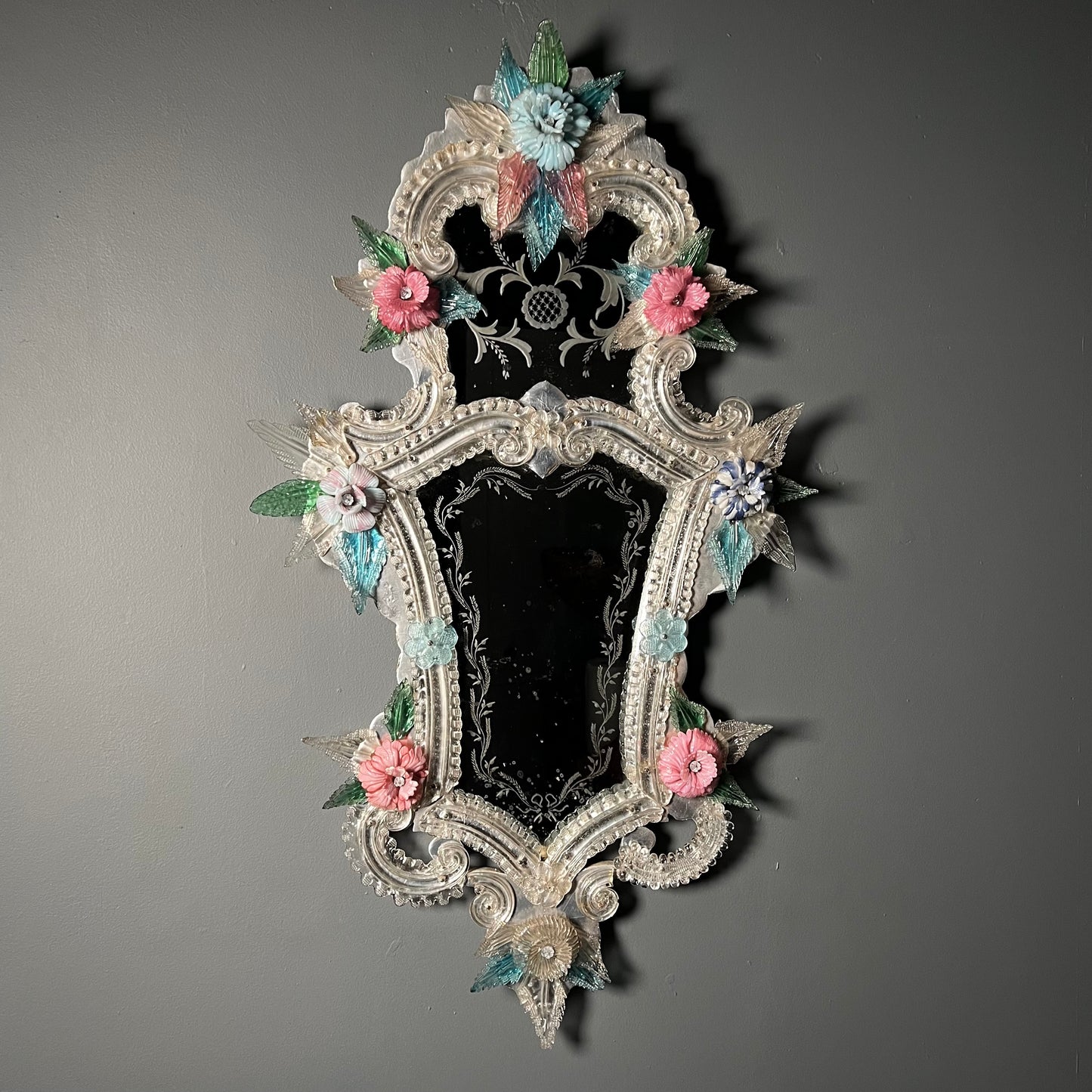 Pair of Italian Venetian Murano Glass Mirrors Early 20th Century