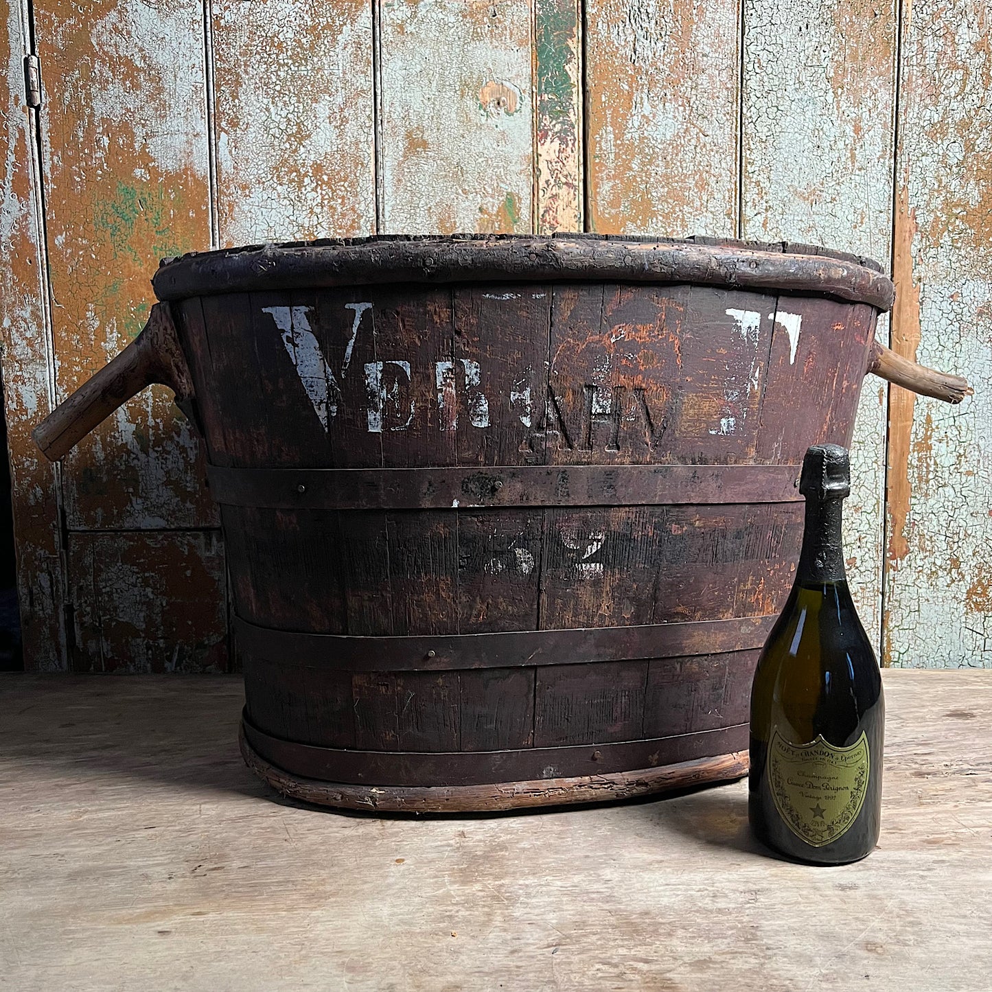 Wooden French Vineyard Grape Hod/Bucket Late 19th Century