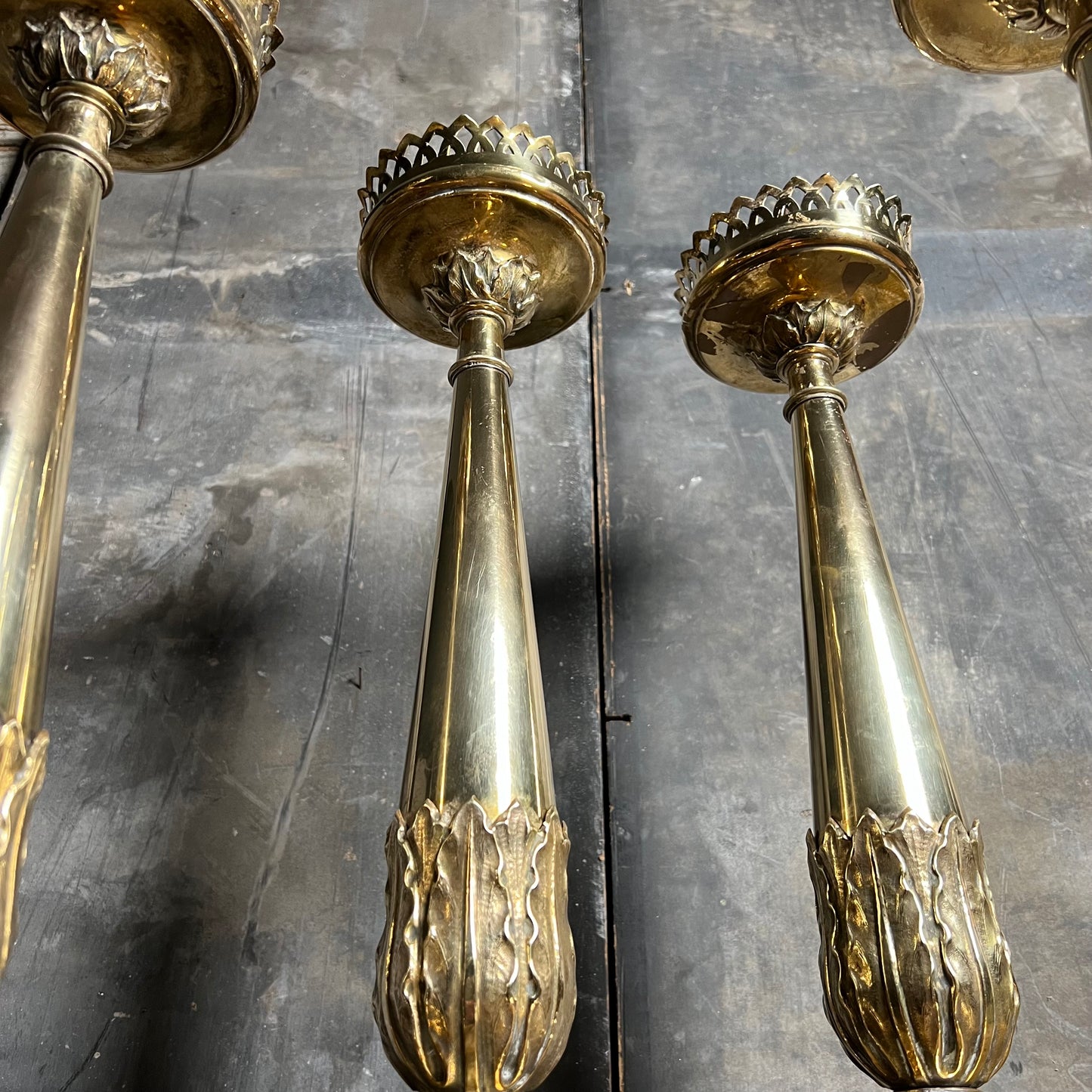 Set of Four Large Ecclesiastical Brass Altar Candlesticks c.1850