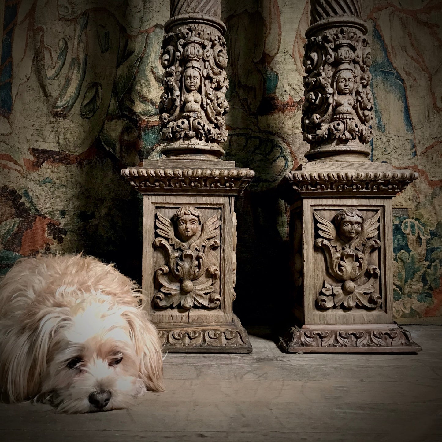 Pair of Ornately Carved Columns c.1650