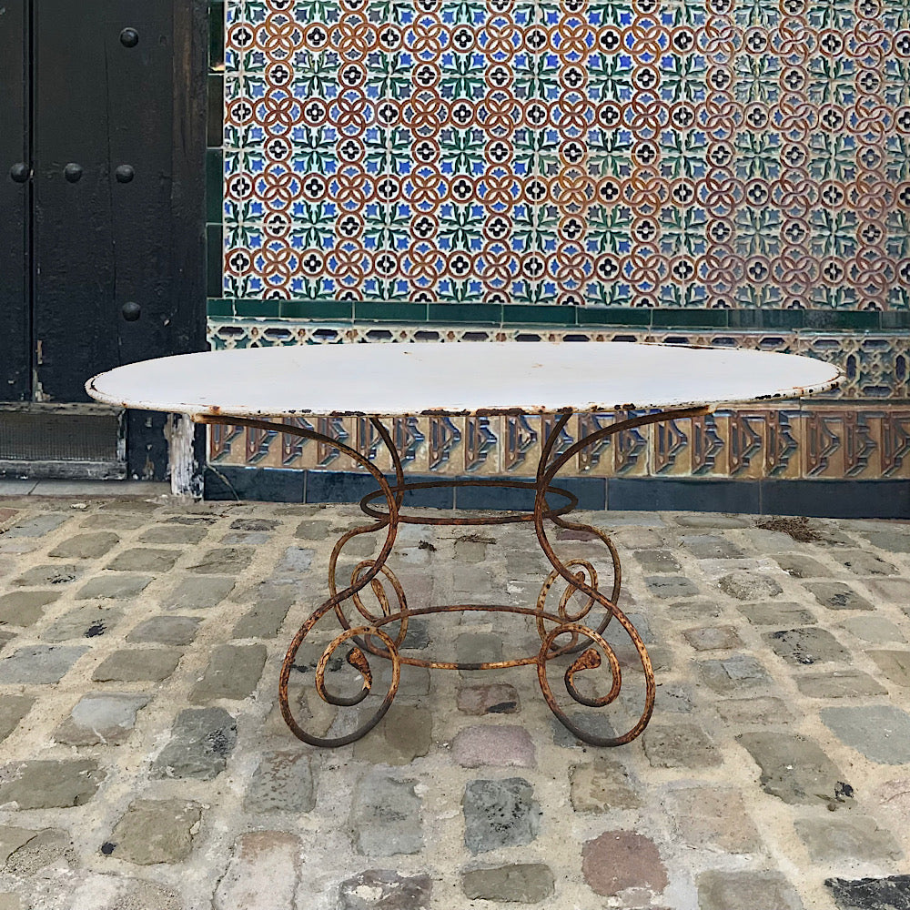 Large French Wrought Iron Oval Garden Table 19th Century