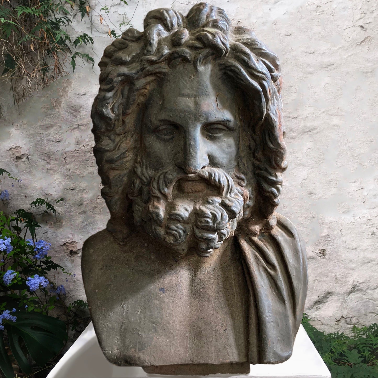 Monolithic Cast Iron Bust of the God Zeus of Otricoli.