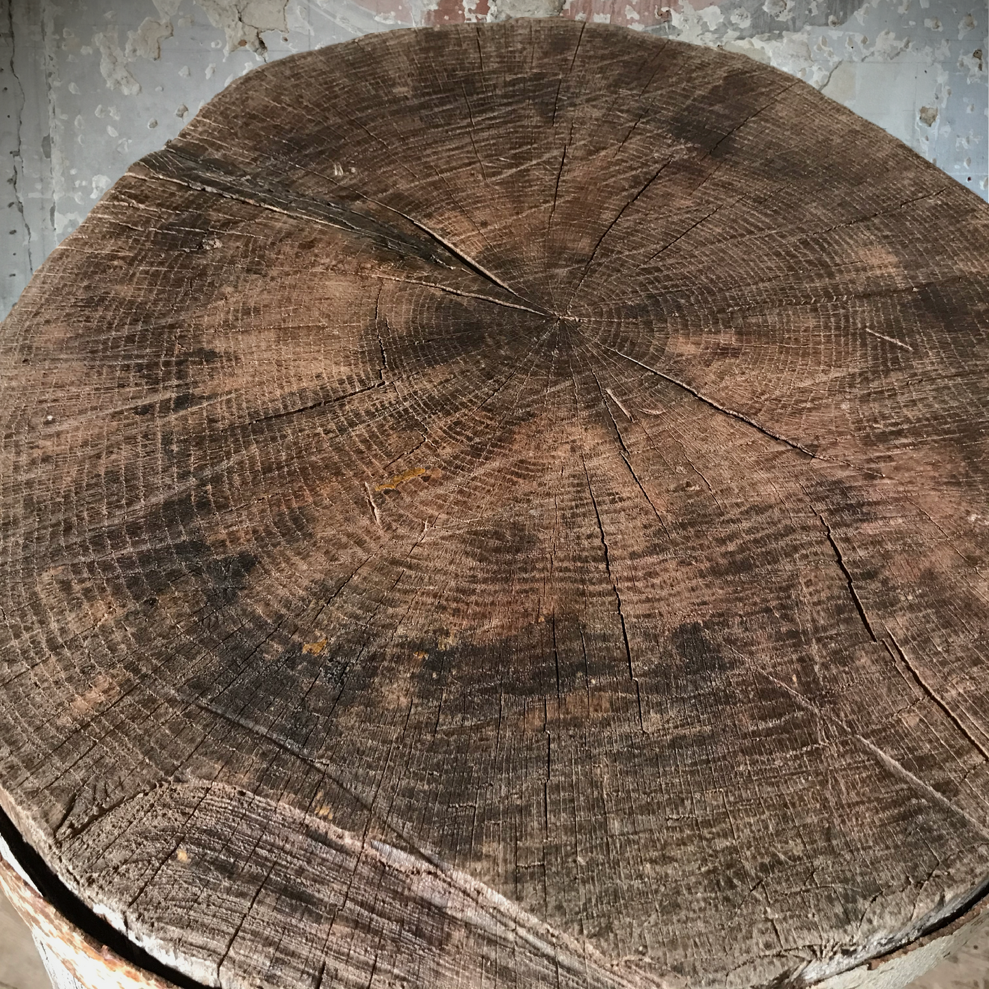 Primitive Form Iron Strap Bound Chopping Block c.1880