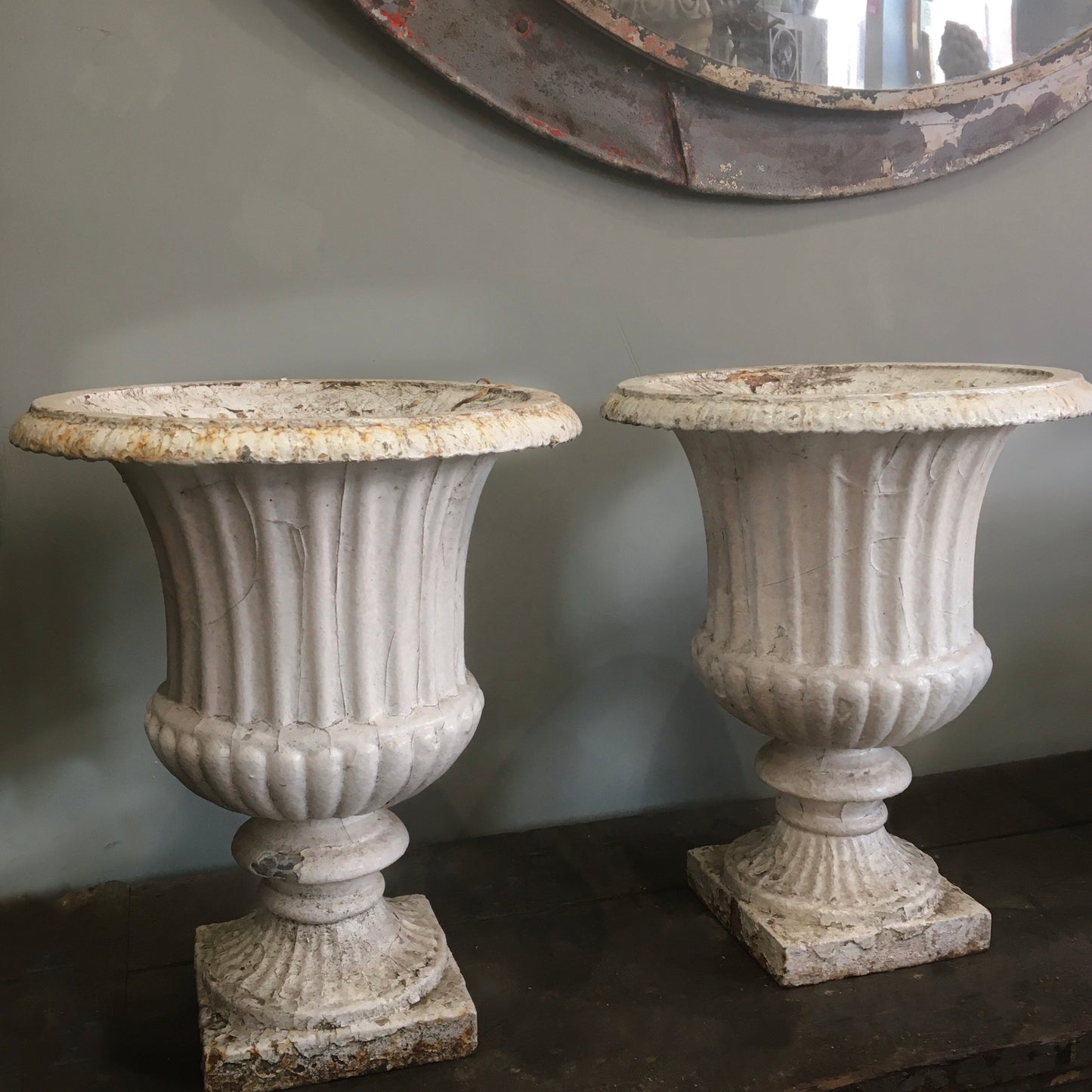 Pair of Victorian Cast Iron Fluted Urns