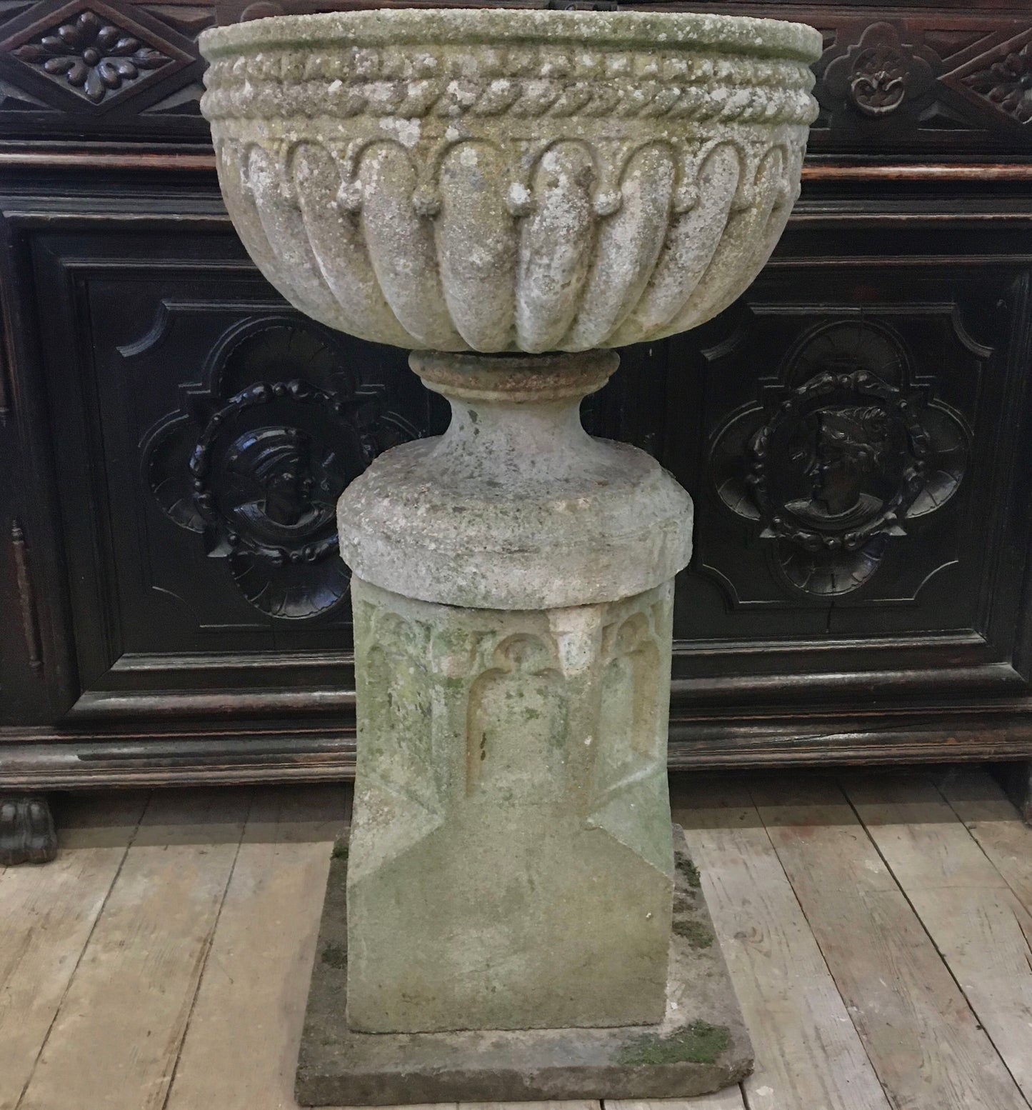 Early 20th Century Composite Stone Urn & Plinth