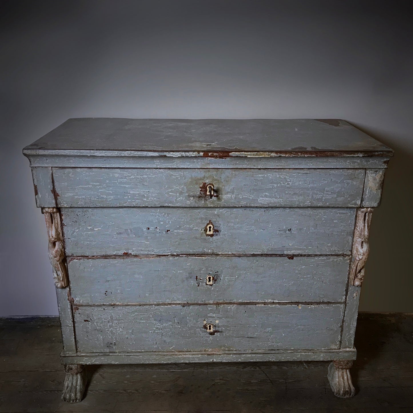 Gustavian Light Powder Blue-Painted Commode c.1780