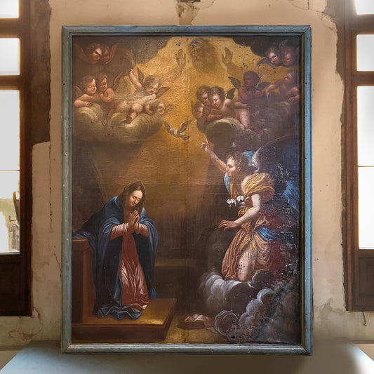 “The Annunciation” Spanish School After Murillo Baroque Oil on Canvas c.1640