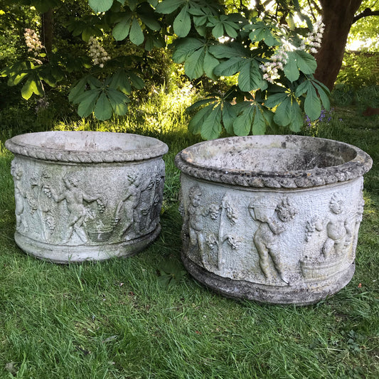 Pair of Large Cherub Wine Makers Planters