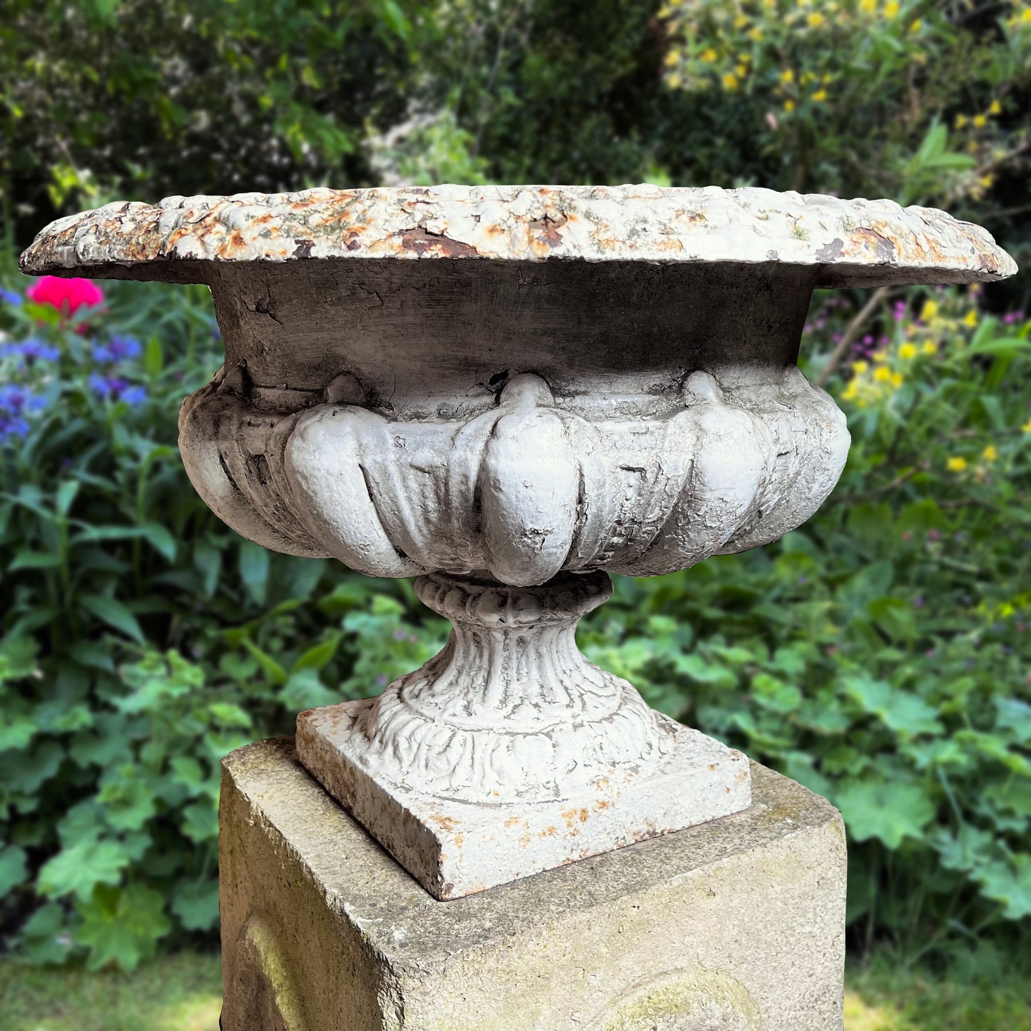 Pair of French Cast Iron Urns on Plinths c.1880