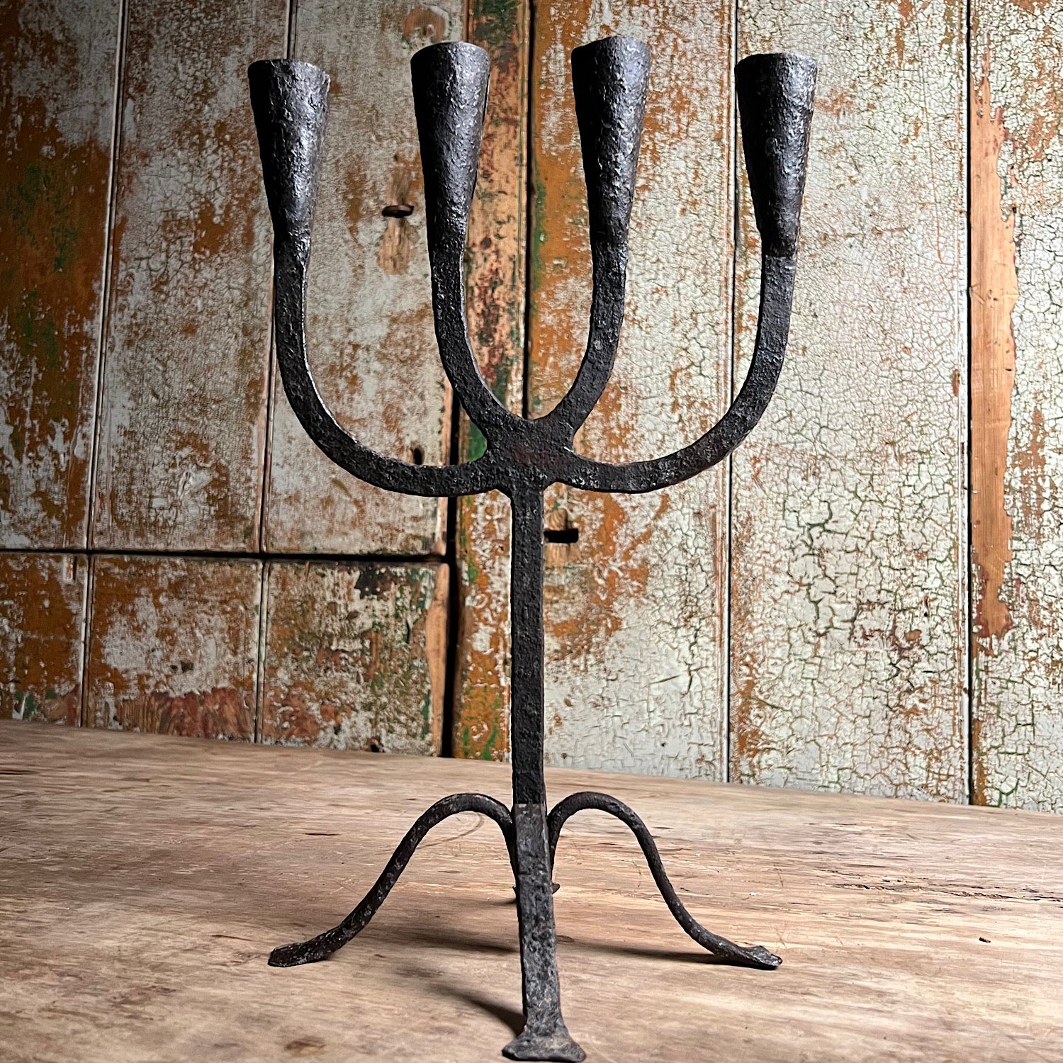 RARE, good Heavy Stone & Metal Oryx Candle Holder. 18.5” H. Scandinavian Style!